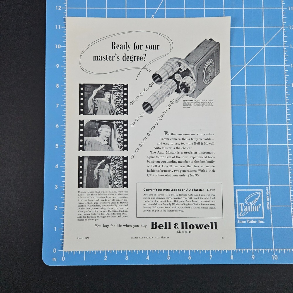 1951 Bell & Howell Auto Load Movie Camera‎ Vintage Print Ad Lady Graduating - Picture 7 of 7